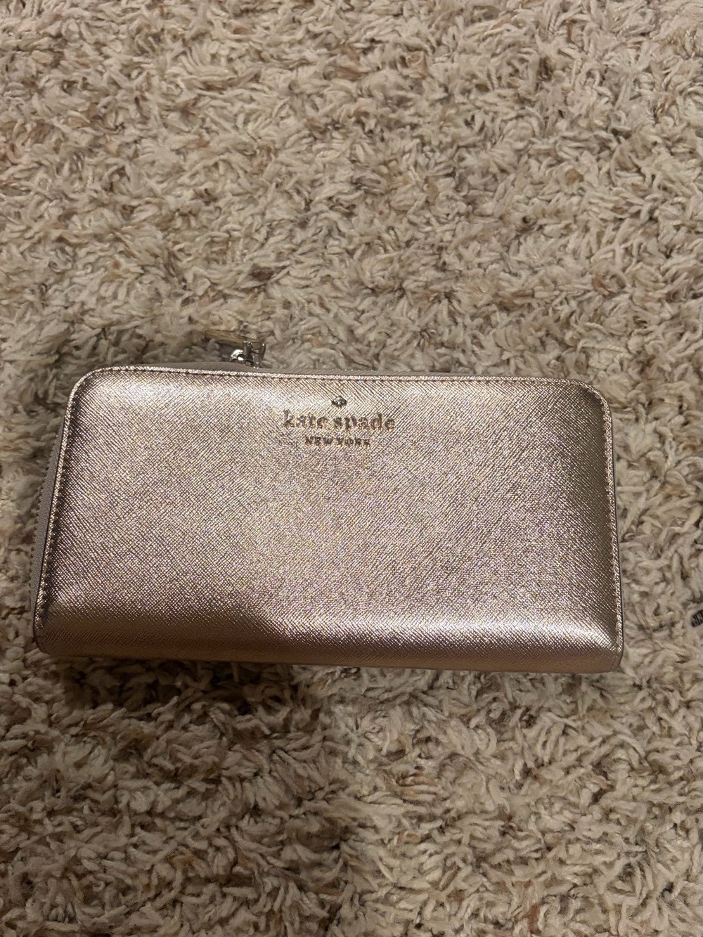 kate spade Rose Gold Metallic Zip Around Wallet